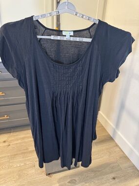 Black Pintuck Scoop Neck Dress with Pockets